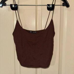 Brown slinky cropped tank ZARA